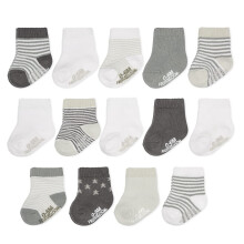 Fruit of the Loom Baby 14er-Pack Grow & Fit Flex Zones Baumwoll-Stretchsocken     Unisex M  dchen Jungen (0   6 Monate, grau gestreift)