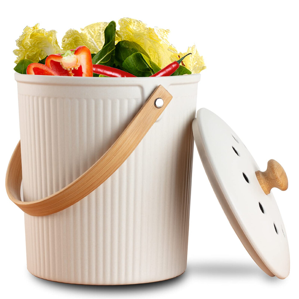 LALASTAR Composteur de comptoir avec couvercle en fibre de bambou durable Seau     compost de cuisine inodore 1 gallon Cr   me