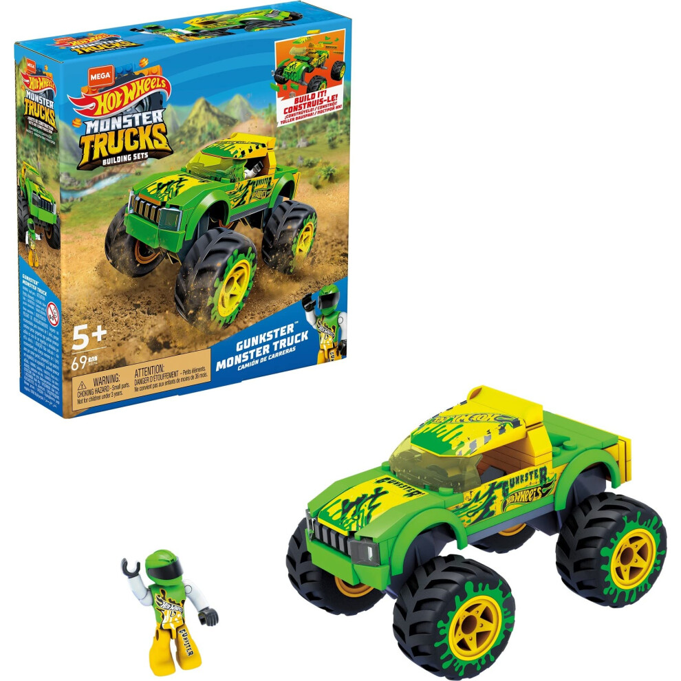 Mega Hot Wheels Gunkster Monster Truck - Set De Construcci N De Coche De Juguete Con Microfigura De Conductor, 69 Piezas, Set De Regalo Para Ni O-image