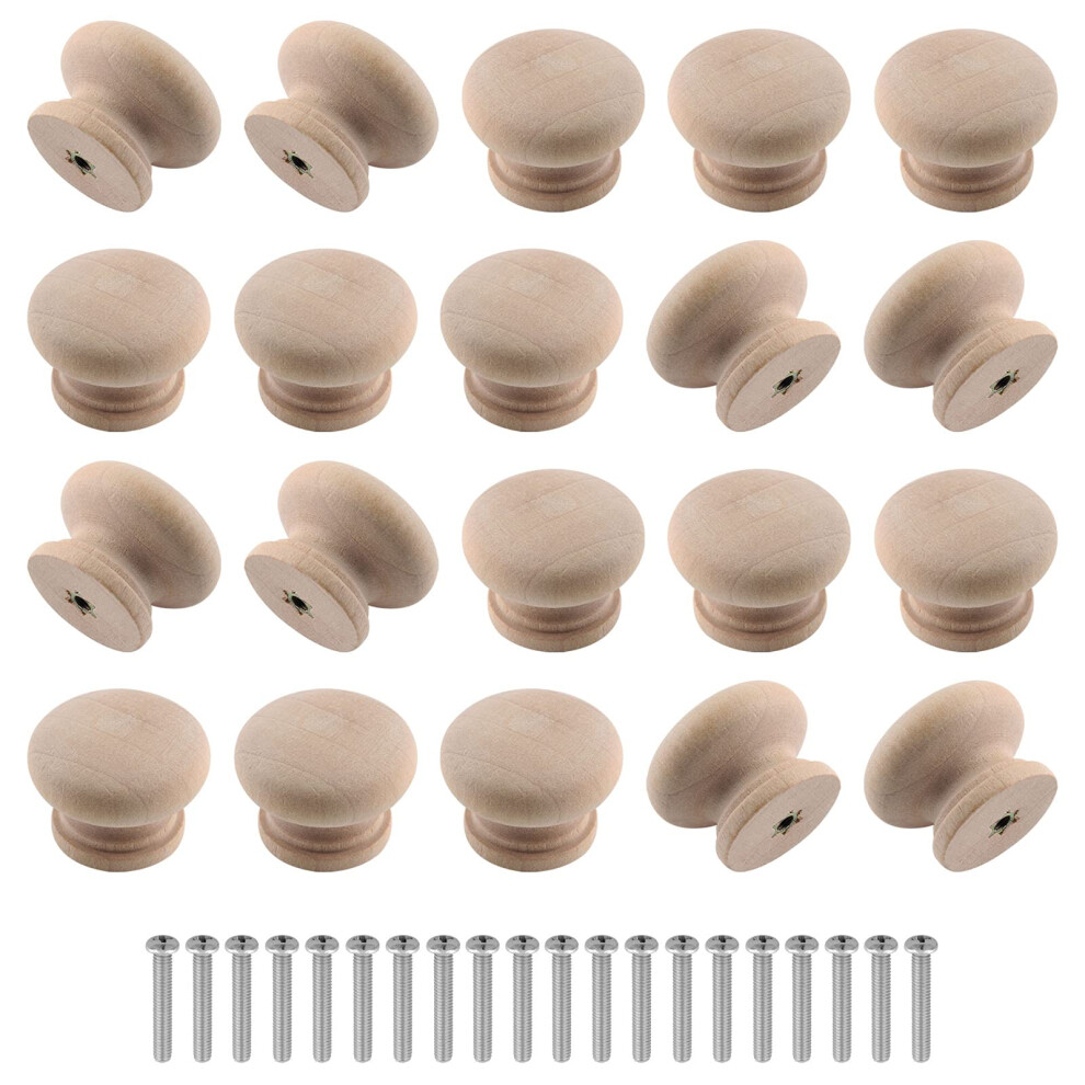 Zorfeter 20 Pcs Wood Unfinished Drawer Knobs Mushroom Shape Furniture Cabinet Knobs Pulls Handles Diameter 28Mm Height 21Mm 772324652936