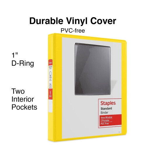 Staples Staples Πρότυπος Δεσμίδας 1 3-Ring View Binder, Κίτρινος 1