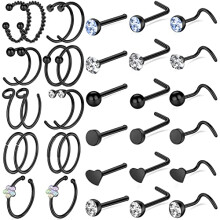 ONESING 36 Stck Nasenringe  Hoops L-frmige Ohrstecker, hypoallergene Nasenringe aus Edelstahl fr Damen und Herren