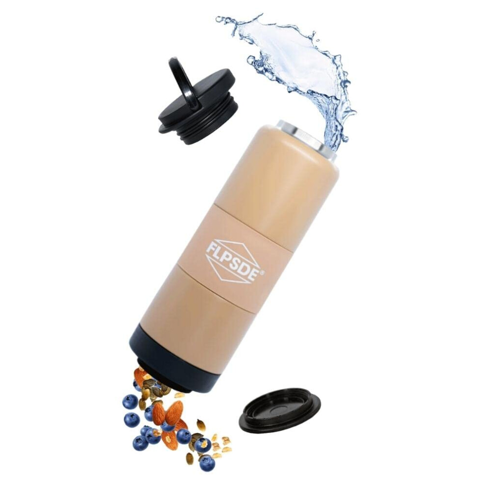 FLPSDE Water Bottle with Snack Compartment  Drink  Snack Cup Combo  20oz Stainless Steel Water Bottle with 7oz Snack Container-image-OPC-PFRKBGS-NEW