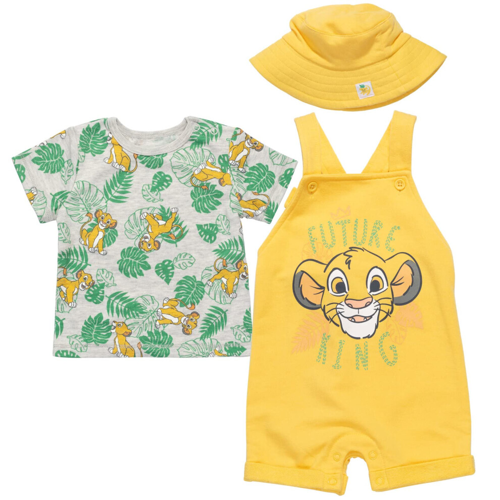 Disney Lion King Simba Baby Boys 3 Piece Outfit Set: Overalls T-Shirt Hat 6-9 Months