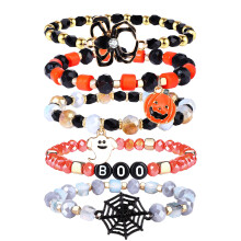 Halloween perlearmb?nd Pumpkin Spider Ghost Charms Armb?nd BOO Happy Halloween Stretch Armb?nd S?t Julegave