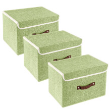 TYEERS Collapsible Storage Boxes Washable Fabric Storage Bins with Lids 14.9x9.8x9.8 inches 3 Pack Green