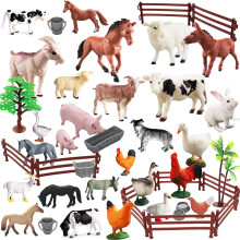 Realistiske Farm Animal Figures Toys 44 PCS Plastic Farm Figurines Playset Inkluderer hegn mini Farm Animal Cake Topper Learning Toy Set til Kids