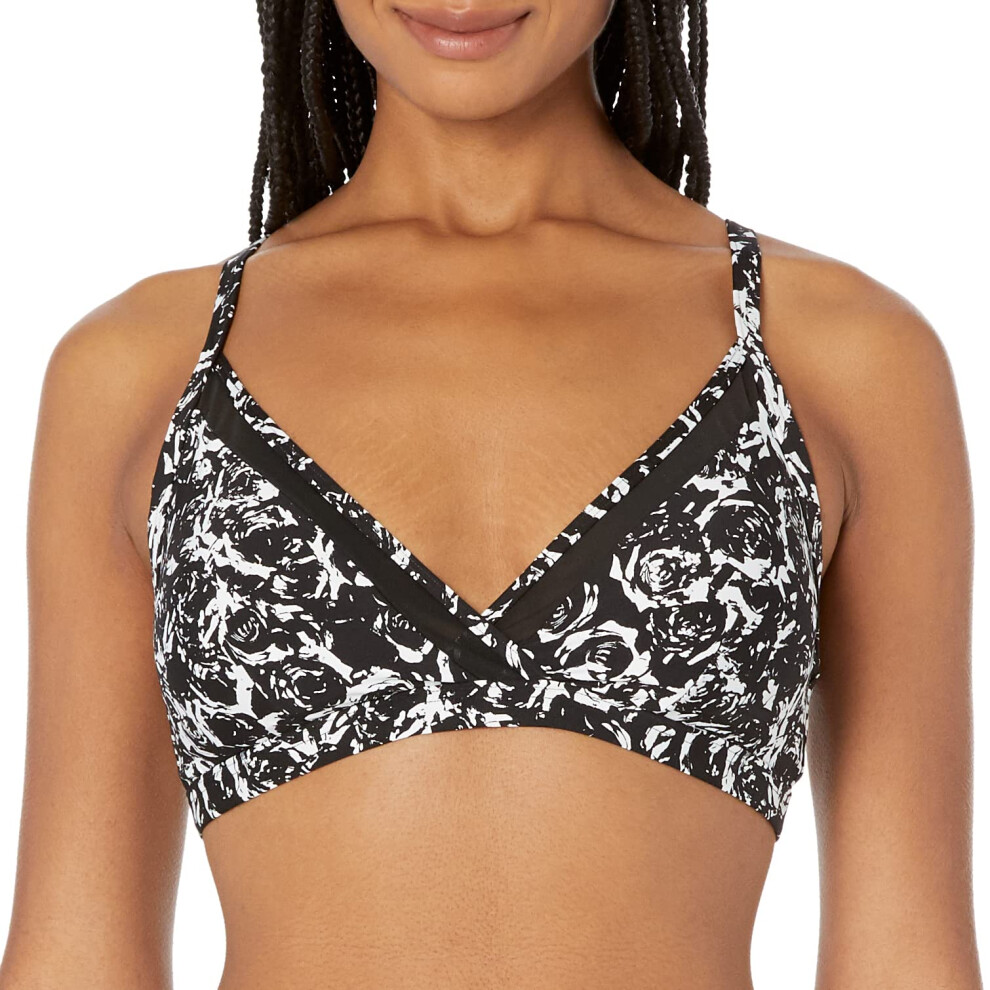 DKNY womens Halter Triangle Bathing Suit Bikini Top  BlackWhite  Medium US