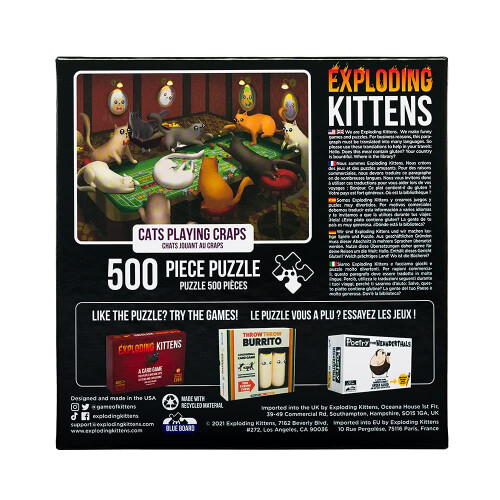 Exploding Kittens Puzzle 500 Τεμαχίων Exploding Kittens - Γάτες Παίζουν Craps, Παζλ για Ενήλικες, Παζλ Γάτας, Πολυ 1