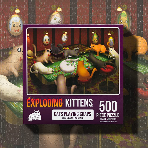 Exploding Kittens Puzzle 500 Τεμαχίων Exploding Kittens - Γάτες Παίζουν Craps, Παζλ για Ενήλικες, Παζλ Γάτας, Πολυ 2