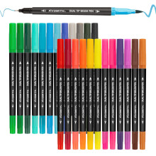 FIXSMITH Pixuri Marker cu pensula duala - 24 Markere de arta colorate Markere cu vrf fin ?i vrf de pensula Markere pe baza de apa pentru copii