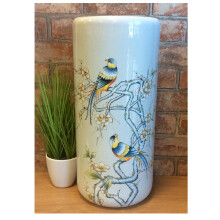 Pale Blue Birds and Blossom Ceramic Umbrella / Stick Stand Large Vase