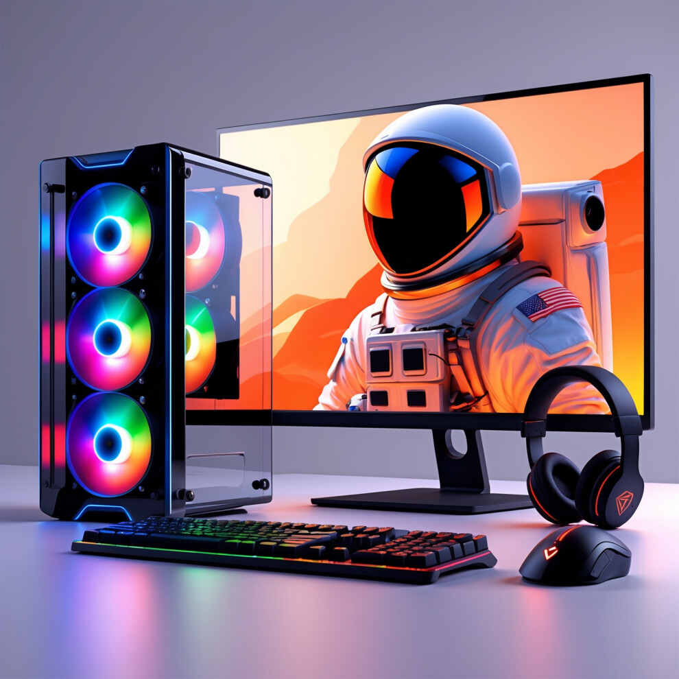 Gaming Pc Bundle: Ryzen 5 4500, 16Gb Ram, 1Tb Hdd + 256Gb Ssd, Gt1030 2Gb, Windows 11, 6-Fan Case, 22-Inch Fhd Monitor White 5061023957783