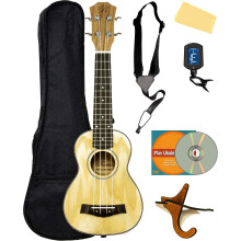 Barcelona Solid Top Ask Tr? Sopran Ukulele bundt med Gig Bag Tuner Stand Strap Austin Bazaar Instruktions DVD og pudseklud
