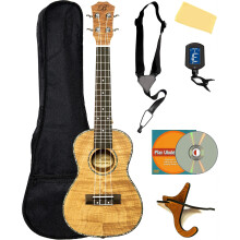 Barcelona Oguman Wood Concert Ukulele Bundle med Gig Bag Tuner Strap Austin Bazaar Instruktions DVD og pudseklud