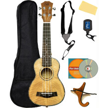 Barcelona Oguman Wood Soprano Ukulele bundt med Gig Bag Tuner Strap Austin Bazaar Instruktions DVD og pudseklud