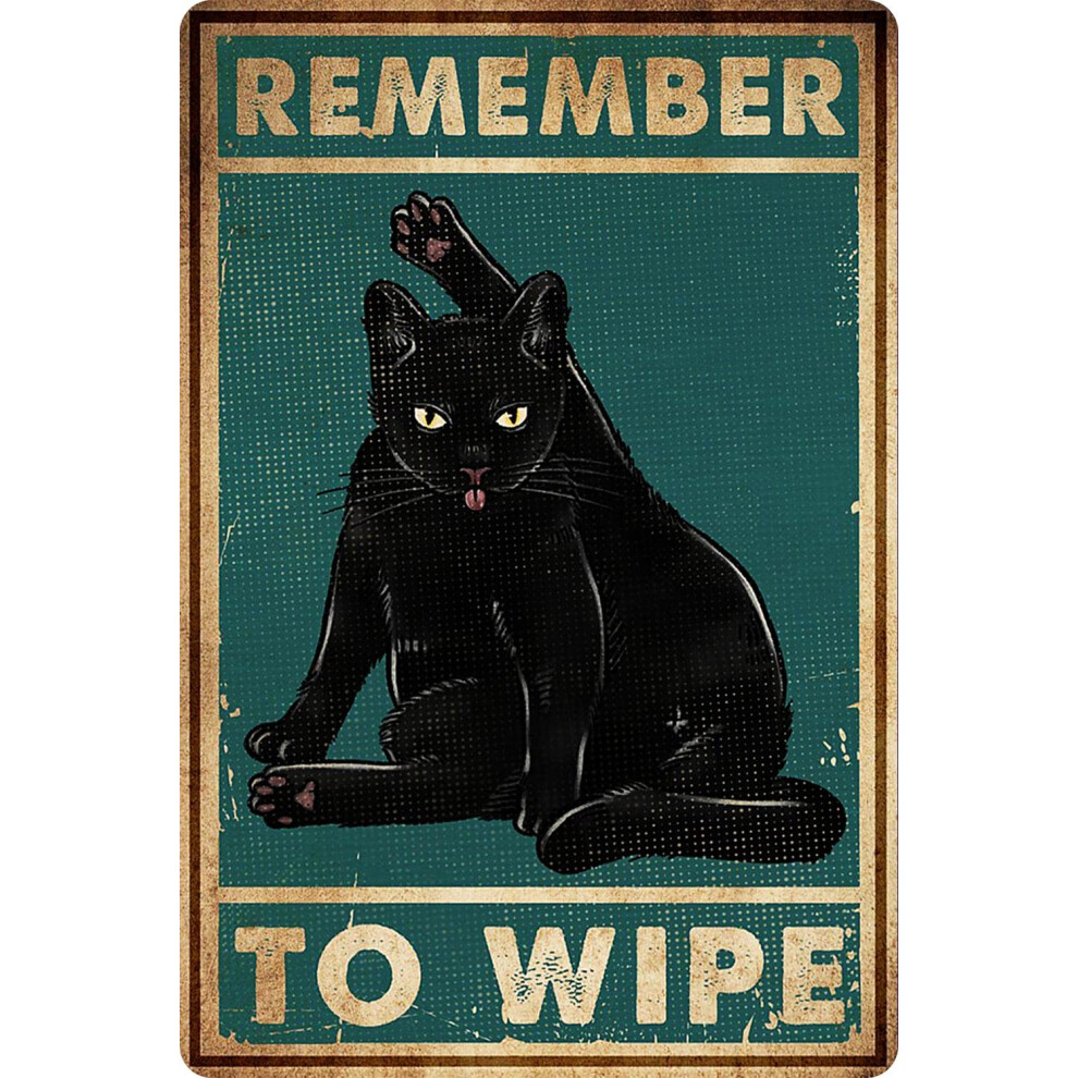 Bestylez N'oubliez pas d'essuyer Dr   le de chat noir Affiche Vintage Chat Salle de bain Panneau D   cor Aluminium 12 8 032