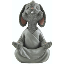 Figurine Bouddha Gris JFSM INC. Lapin Heureux - Méditation, Yoga, Collection - Cadeaux Amoureux des Lapins