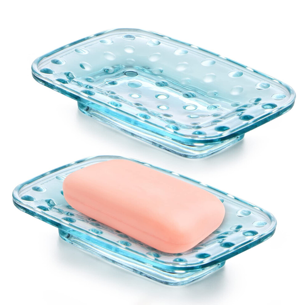 MDLUU 2Pack Glass Bar Soap Dish  Embossed Bar Soap Holder  Decorative Soap Saver Tray for Shower  Bathtub  Bathroom Sink  Kitch-image-OPC-PFR799W-NEW