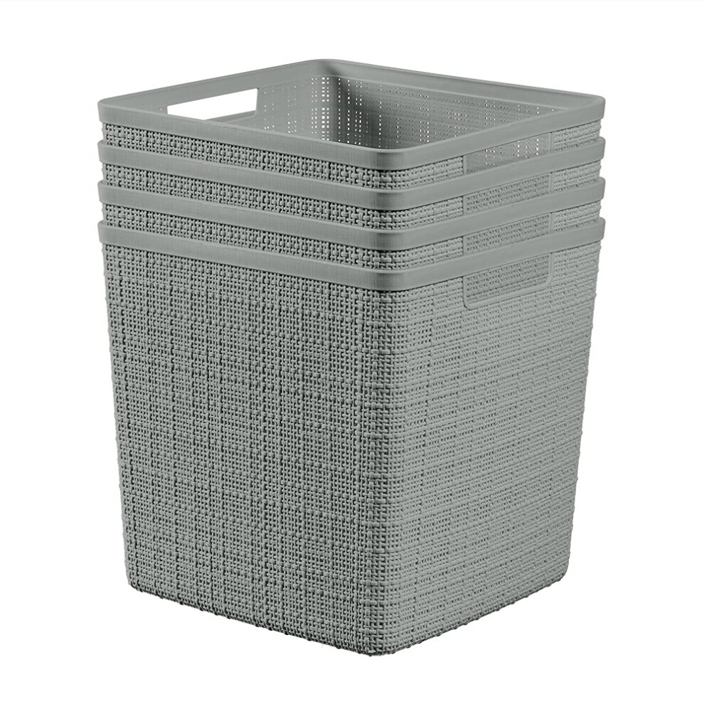 Curver Jute Decorative Plastic Organization And Storage Basket Perfect Bins For Home Office Closet Shelves Kitchen Pantry And All Bedroom Essentials