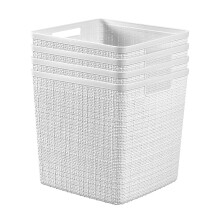 Curver Jute Decorative Plastic Organization and Storage Basket Perfect Bins for Home Office Closet Shelves Kitchen Pantry and All Bedroom Essentials