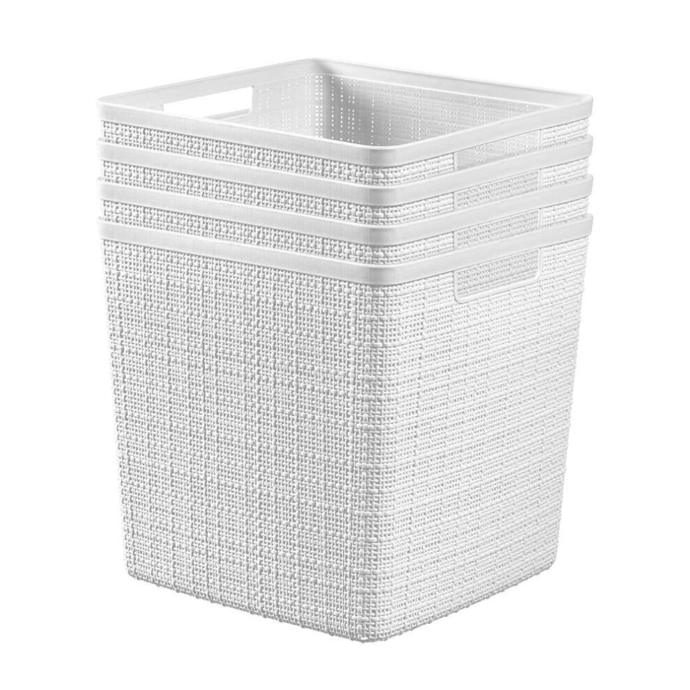 Curver Jute Decorative Plastic Organization and Storage Basket Perfect Bins for Home Office  Closet Shelves  Kitchen Pantry and All Bedroom Essentials