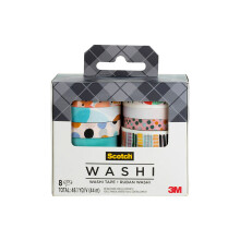 Scotch Washi Tape, Abstrakt Modern Design, 8 Rullar, Perfekt för Bullet Journaling, Scrapbooking och DIY Dekor (C1017-8-P19)