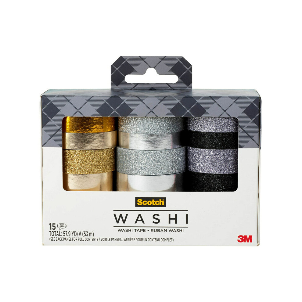 Scotch Washi Tape Glitter Metallic Design 15 Rolls Great For Bullet