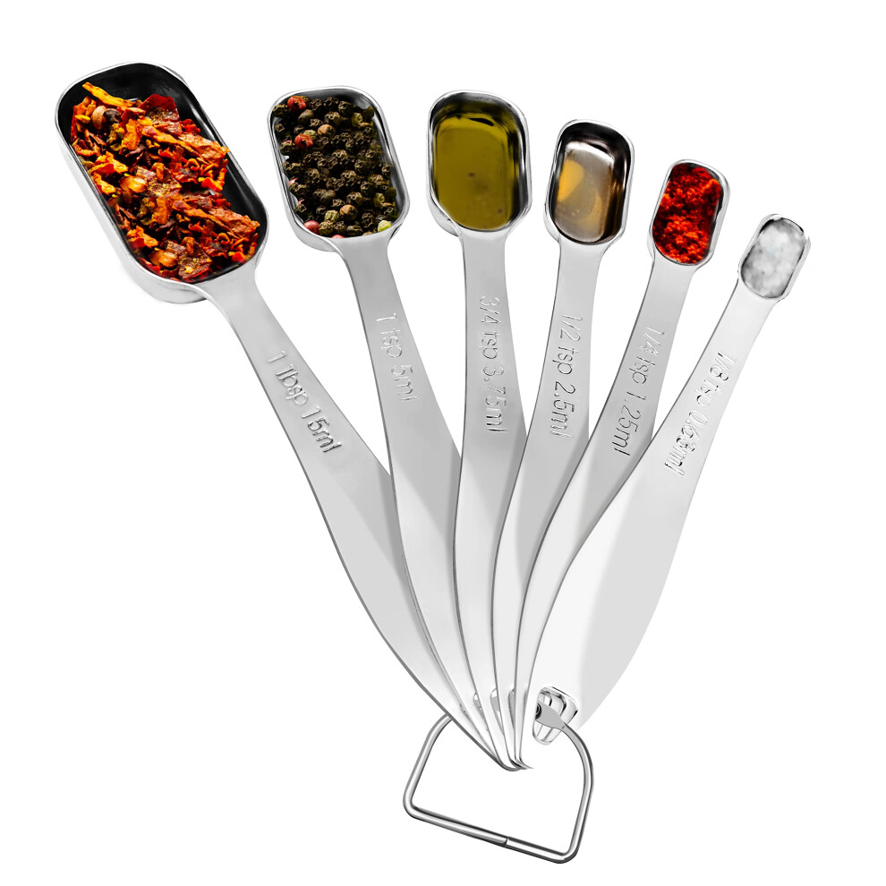 Nutrichef Stainless Steel Measuring Spoons Set 6Pc Heavy Duty Oval Shaped Metal Measuring Spoon For Dry Or Liquid Ingredients