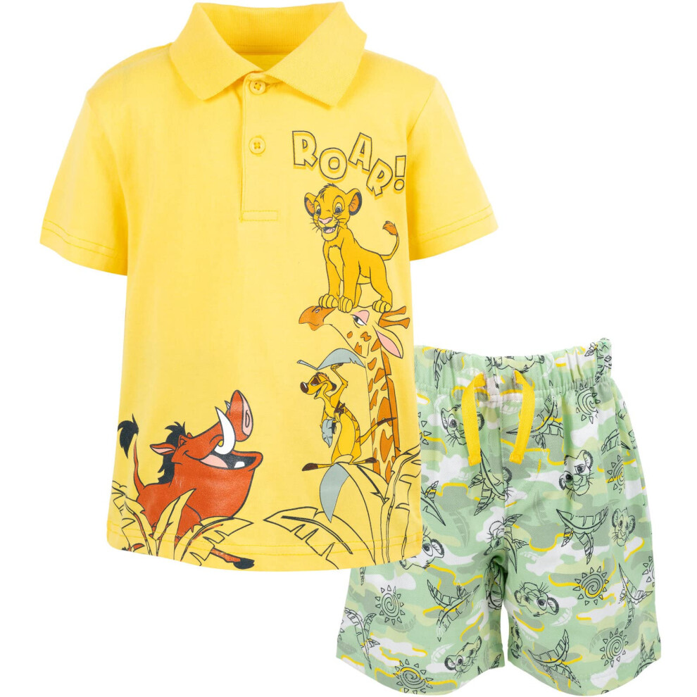 Disney Lion King Toddler Boys Polo Shirt and Shorts Yellow/Green 4T