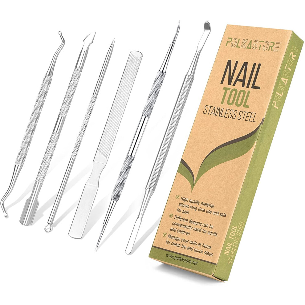 6-Pack Ingrown Toenail File And Lifters, Professional Surgical Stainless Steel Ingrown Toenail Removal Tool Kit, Manicure Treatment Pedicure Under Nail Cleaner Correction Polish Pain-image