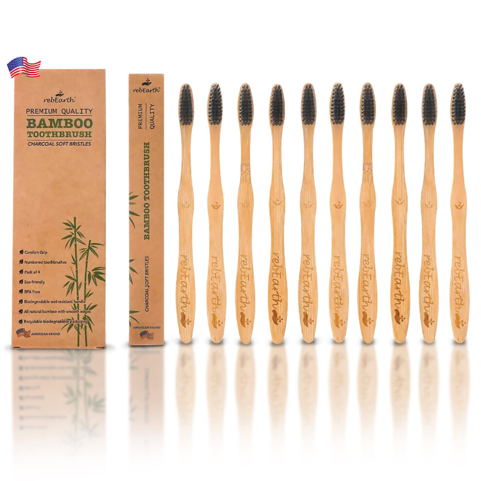 Bamboo Aesthetic Toothbrush Wood Set of 10 | Ultra Soft Bristles | Black Charcoal Infused | American Brand | Upgrade Hygiene & Reduce Waste-image-OPC-PFNJ2QH-NEW