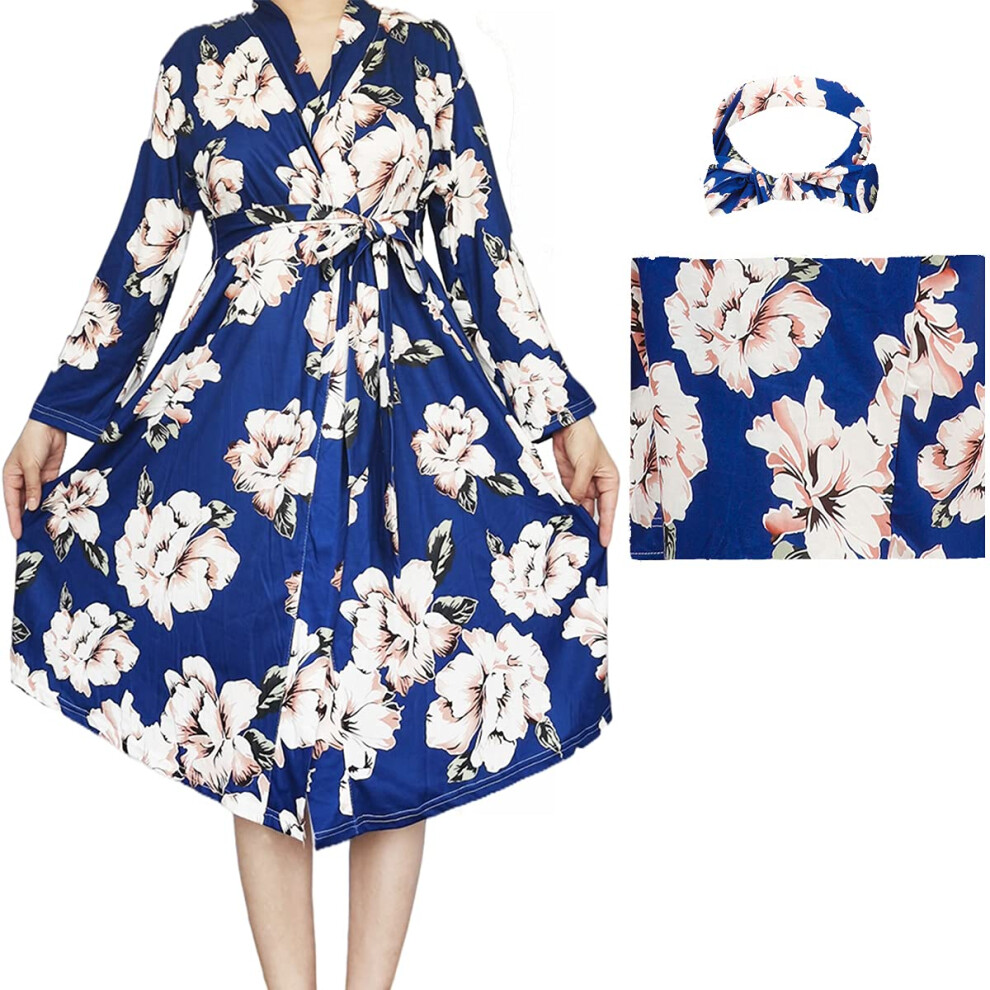 Ensemble de robes de maternit    et de couverture d'emmaillotage assortie, robe post-partum pour femme, robe d'h   pital et d'accouchement