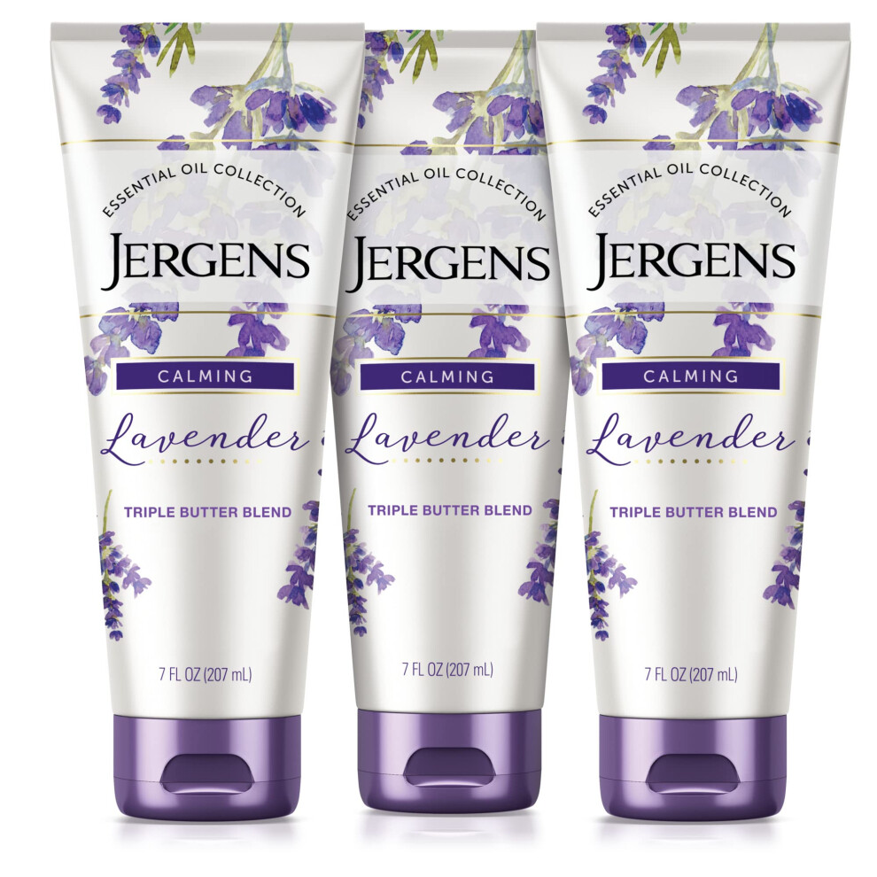 Jergens Lavender Body Butter Hand And Body Lotion Moisturizer For Women With Essential Oils For Indulgent Moisturization 7 Ounce Pack Of 3