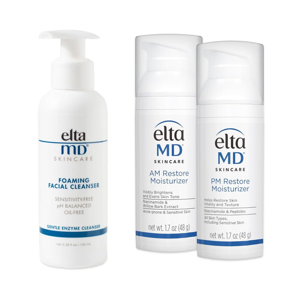 EltaMD AM & PM Moisturizer Facial Kit with Daily Foaming Facial Cleanser  Gentle for Sensitive Skin
