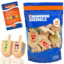 Zion Judaica 10 Pack Dreidels Dreidels dla Chanuki z przewodnikiem Game Dreidel w wielkosci worka zamka o sredniej wielkosci bulk zbiorcze drewni