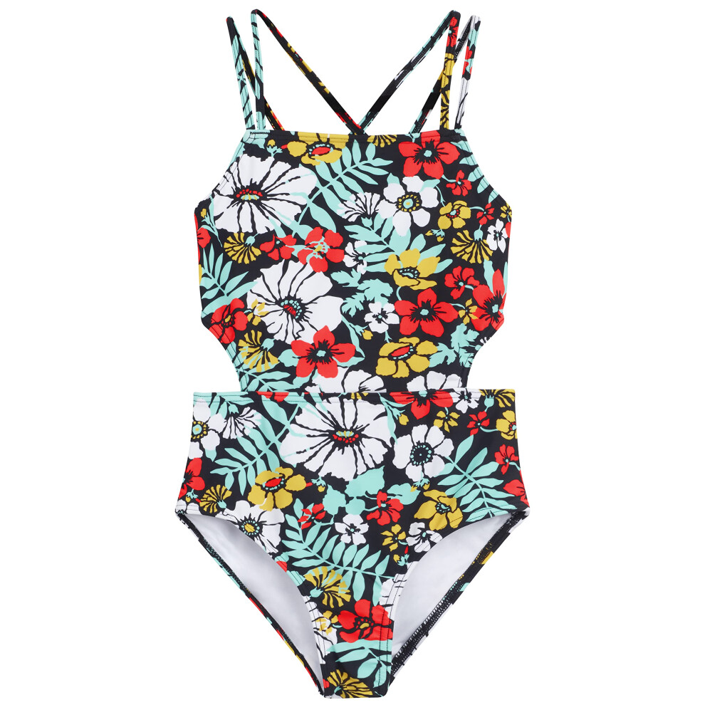 Kanu Surf Girls' Beach Sport Cut-Out 1-Piece Swimsuit Spring Bouquet