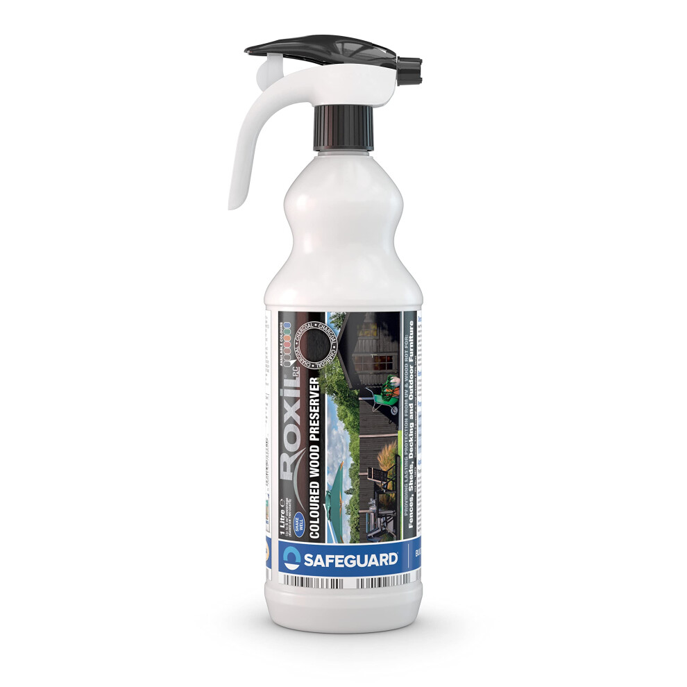 Roxil Wood Stain Preserver (Charcoal, 1L Spray) For Decking, Fence, Shed, Furniture. Up To 5 Year Protection For Indoor & Outdoor 5060132766620
