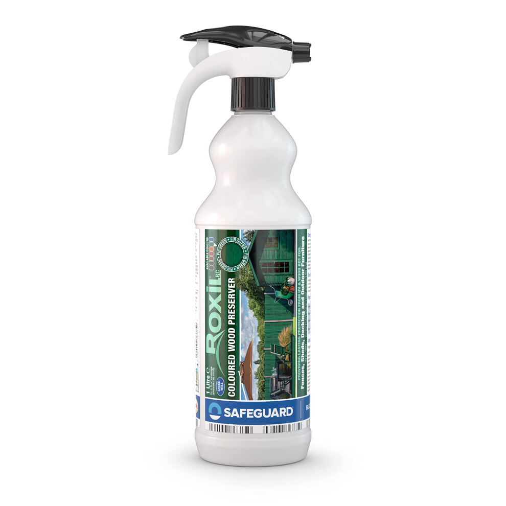 Roxil Wood Stain Preserver (Fir Green, 1L Spray) For Decking, Fence, Shed, Furniture. Up To 5 Year Protection For Indoor & Outdoor 5060132766750