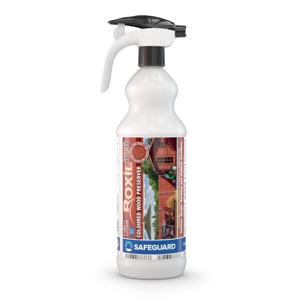 Roxil Wood Stain Preserver (Red Cedar, 1L Spray) For Decking, Fence, Shed, Furniture. Up To 5 Year Protection For Indoor & Outdoor 5060132766668