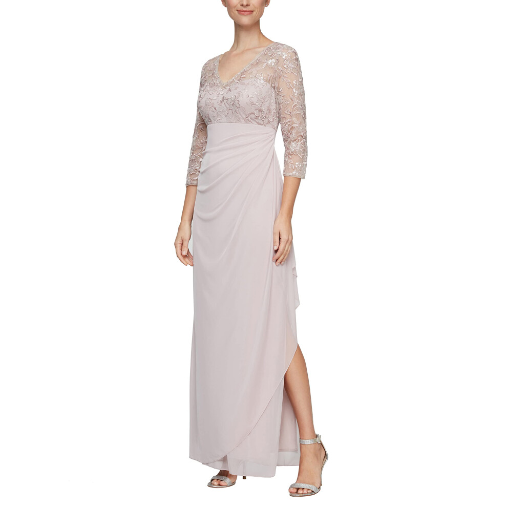 Alex Evenings Women's Long Lace Top Empire Waist Dress Faded Rose 6