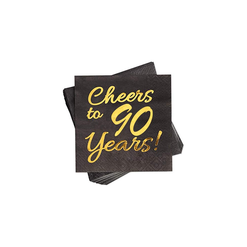 Sllyfo Tovaglioli Da Cocktail Neri Per 90° Compleanno, 50 Pezzi, 12,7 X 12,7 Cm, Con Scritta "Cheers To 90 Years!" (90)-image