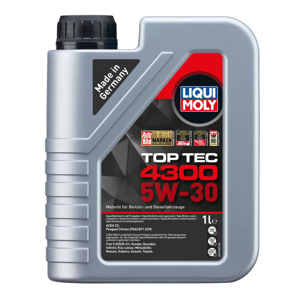 Liqui Moly Top Tec 4300 5W30 Fully Synthetic Engine Oil Acea C2/C3, Api Sp 1L 4100420023231