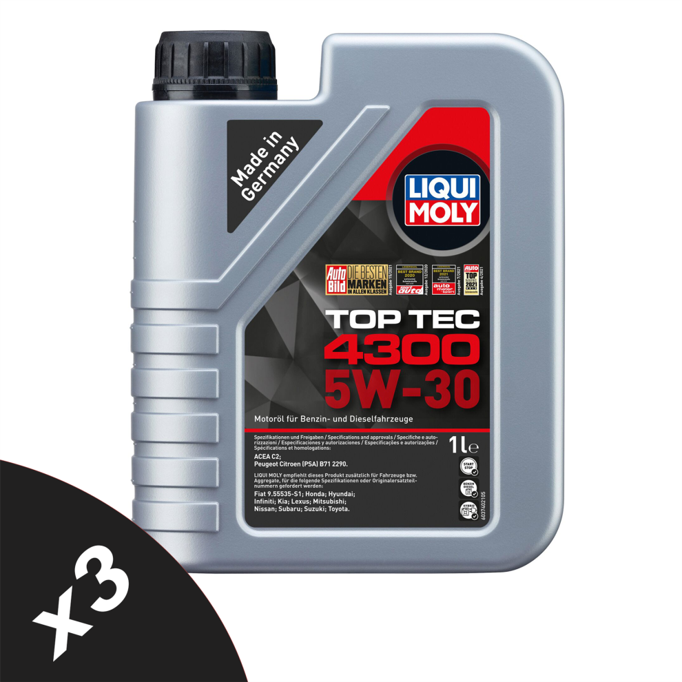 Liqui Moly Top Tec 4300 5W30 Fully Synthetic Engine Oil Acea C2/C3 Api Sp 3X1l