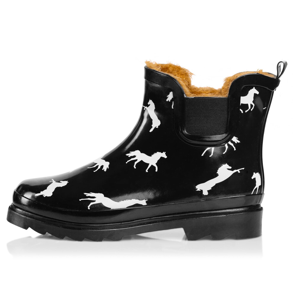NORTY - Bottines de pluie pour femme - Bottes de jardin imperm   ables pour l'hiver et le printemps, en fourrure de cheval, noires, pointure 8