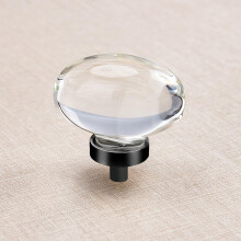 CLCTK 16 Pack Glass Cabinet Knobs and Pulls Oval Crystal Knobs for Dresser Drawers Matte Black Kitchen Cabinet Knobs Egg Shape