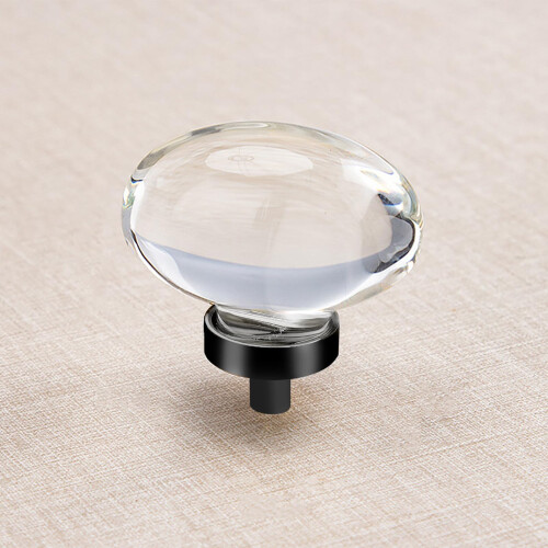 CLCTK 16 Pack Glass Cabinet Knobs and Pulls  Oval Crystal Knobs for Dresser Drawers  Matte Black Kitchen Cabinet Knobs Egg Shape