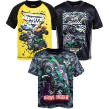 Monster Jam Grave Digger El Toro Loco Megalodon Camisetas Niños 3 Pack Negro/Amarillo 3T