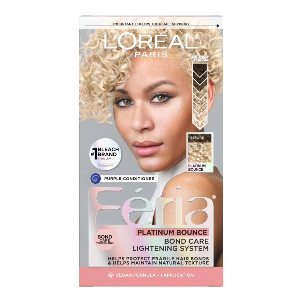 L'Oreal Paris Feria Platinum Bounce Bond Care Lightening System Lifts Up To 8 Levels Includes Anti Brass Purple Conditioner Platinum Boun