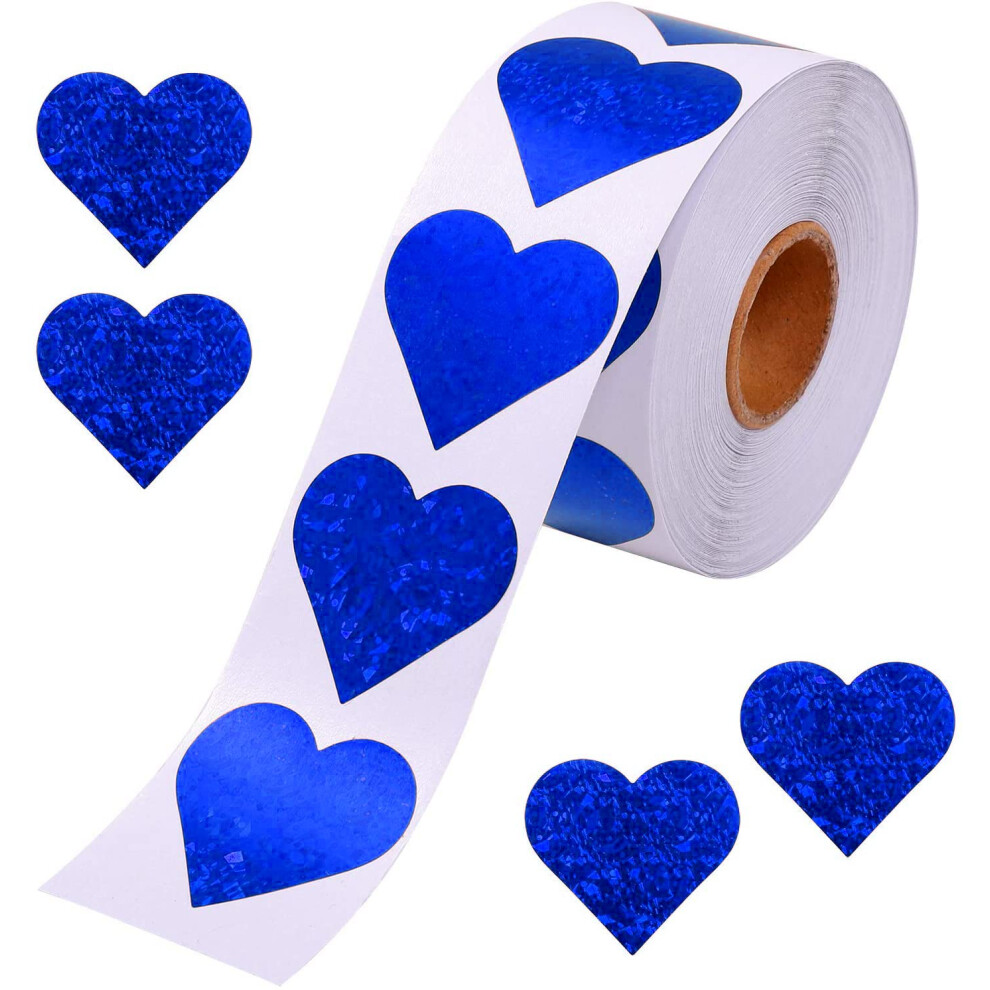 Lrogoe Blue 1.5"" Glitter Heart Stickers Large Heart Labels Valentines Decor